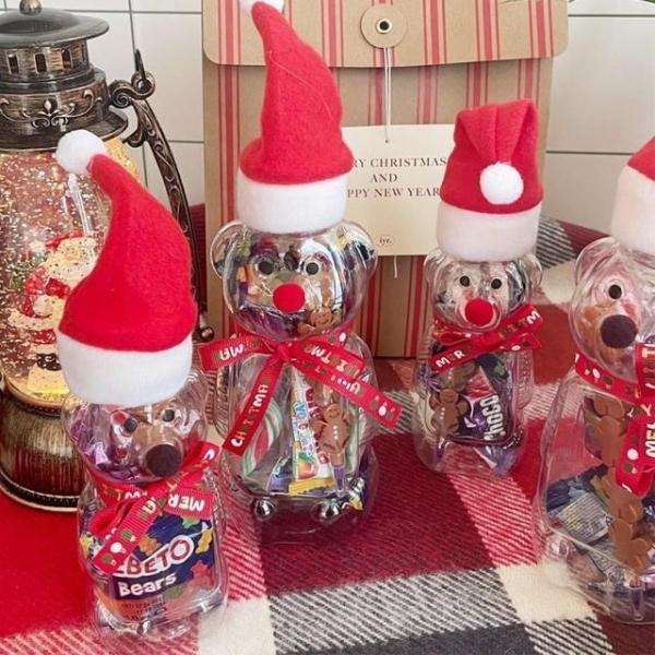 크리스마스 간식 구디백 답례품 단체선물 산타베어 어린이집 유치원 과자 간식 포장 선물 세트 곰돌이물병