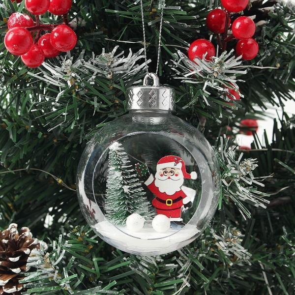 스노우 투명 장식볼 3p세트(8cm) (산타)