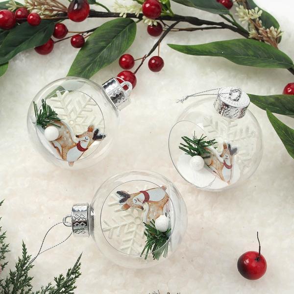 스노우 투명 장식볼 3p세트(8cm) (루돌프)