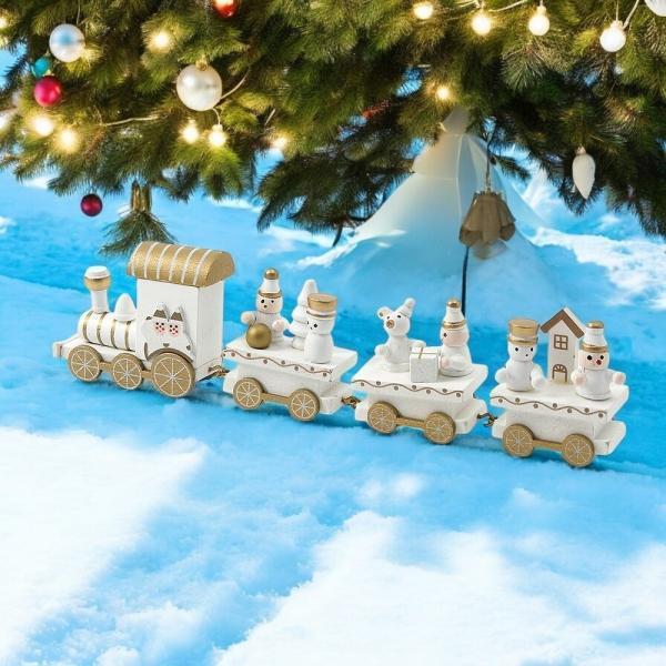 스노우 크리스마스 원목 기차(화이트) 나무기차 장식
