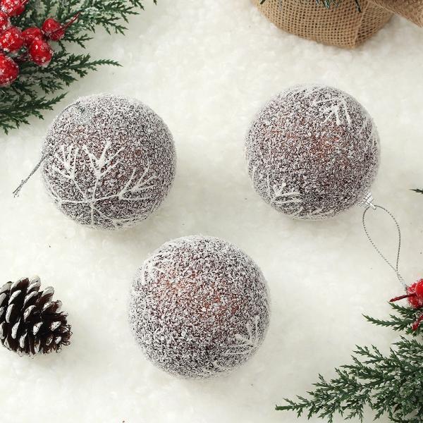 초코브라운 글리터 장식볼 3p(8cm) (스노우눈결정)