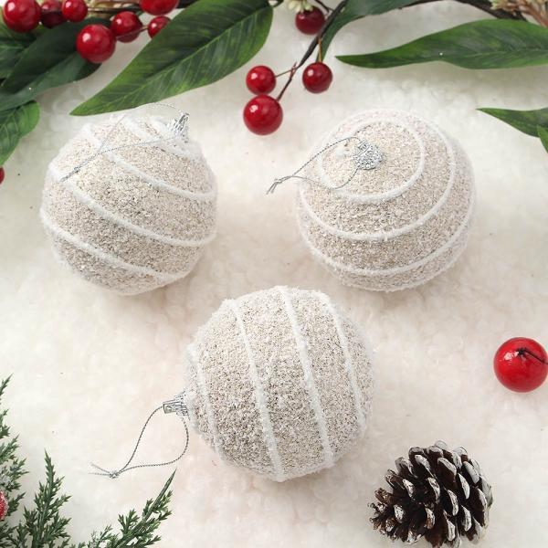 샴페인골드 글리터 장식볼 3p(8cm) (스노우가로줄)