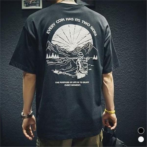 남자 오버핏 프린팅 반팔티 데일리 캐주얼 티셔츠