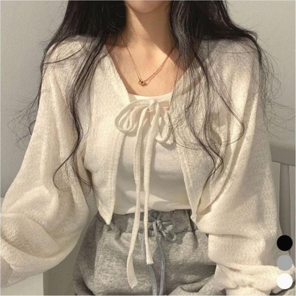 여성 볼레로 가디건 벌룬소매 크롭 기장 간절기 아우터 3색