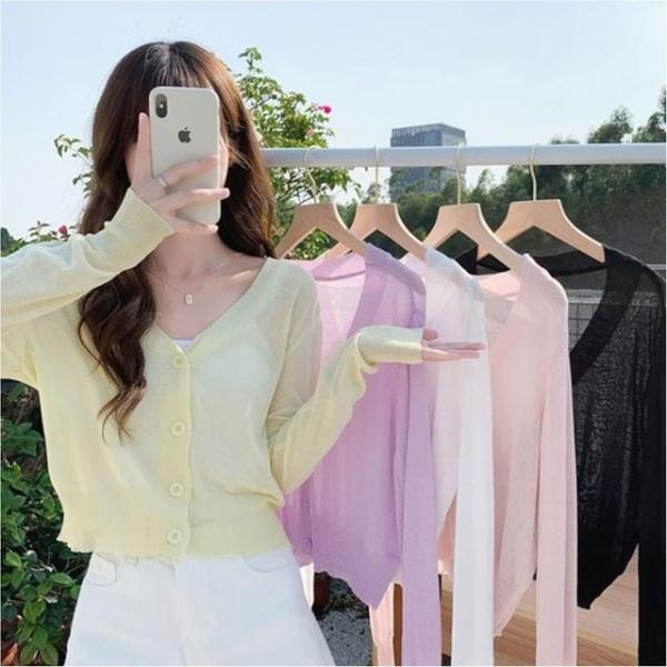 여성 여름 얇은 니트 기본 가디건 v넥 아우터 간절기
