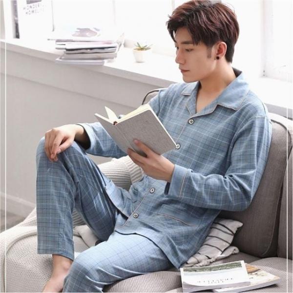 남자 체크 잠옷 긴팔 긴바지 홈웨어 파자마 데일리