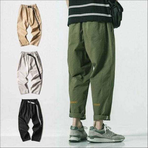 남자 배기핏 롤업 크롭 코튼팬츠 통바지 9부 면바지