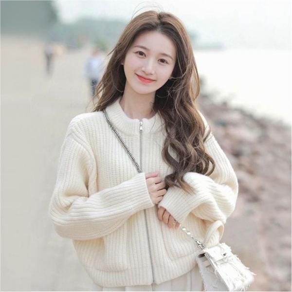 여성 골지 라운드넥 니트집업 가디건 포켓 아우터