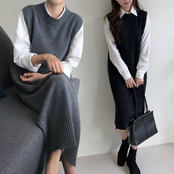 롱롱 니트조끼 라운드넥 가을 겨울 따듯한 고퀄 여성 베스트