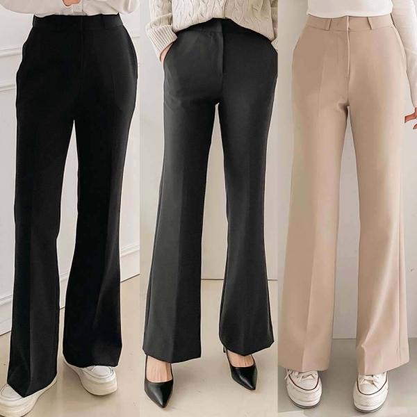 온모어 슬랙스 여성 바지 와이드 밴딩 팬츠 슬렉스 키작녀 여자 세미 부츠컷 통 하이웨스트 정장 쇼핑몰