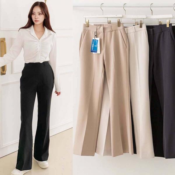 온모어 슬랙스 여성 바지 와이드 밴딩 팬츠 여자 슬렉스 세미 부츠컷 키작녀 통 하이웨스트 정장 쇼핑몰