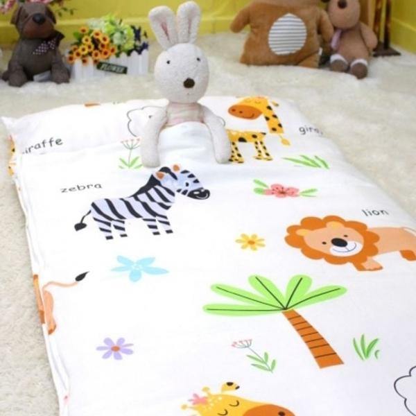 순면 100% 아기 유아 침낭 어린이집 낮잠 이불 배게 가방 세트 동물 사파리