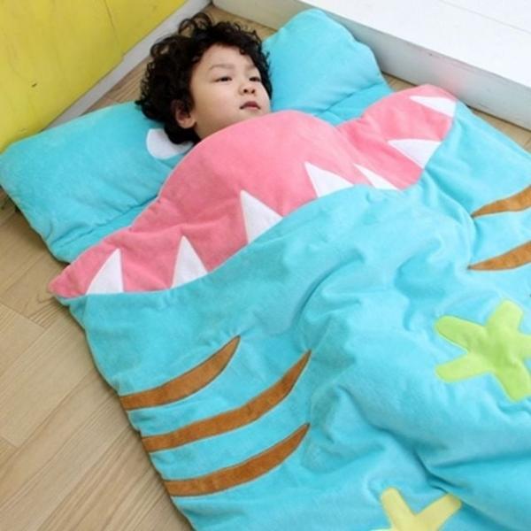 극세사 유아 어린이집 낮잠 이불 배게 침구 세트 가방 상어