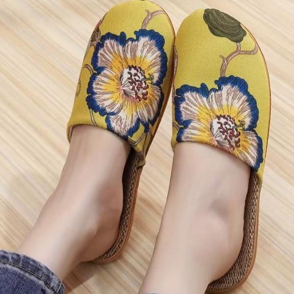 마그로나 플로럴 왕골 린넨 슬리퍼 / 여름 슬리퍼 실내화 바캉스 손님 가을 겨울 거실화 인테리어 주방 꽃