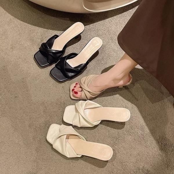 트위스트 스트랩 뮬슬리퍼 여성 데일리 하이힐 샌들슈즈