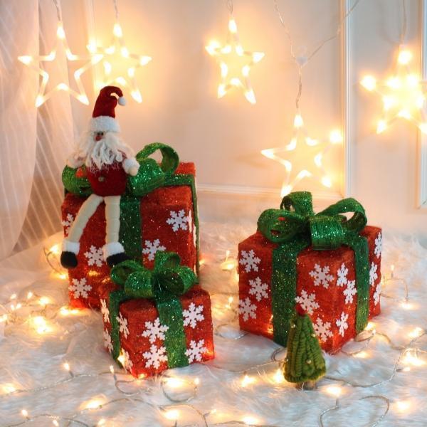 눈꽃 레드 선물상자 3종세트 크리스마스 인테리어