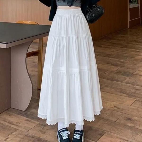 밴딩 롱 스커트 여성 티어드 플레어 치마