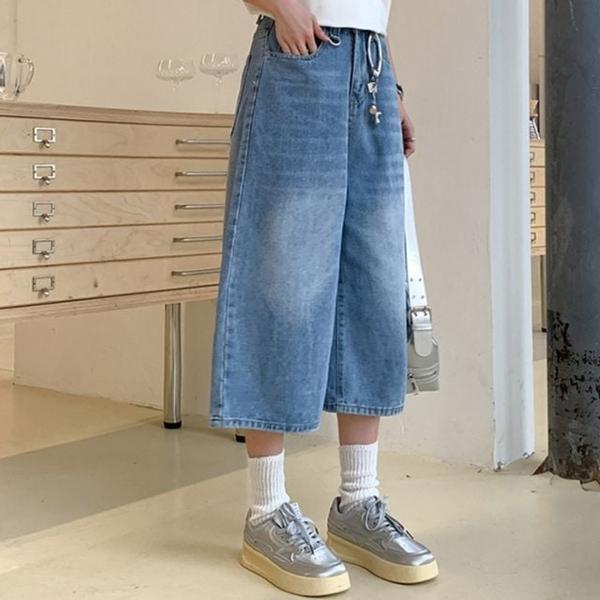 와이드 데님 팬츠 여성 7부 8부 통바지