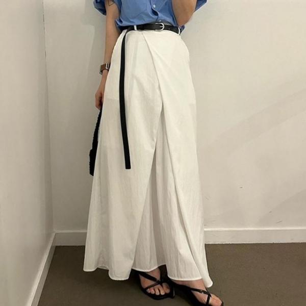 랩 디자인 롱 스커트 여성 와이드 팬츠