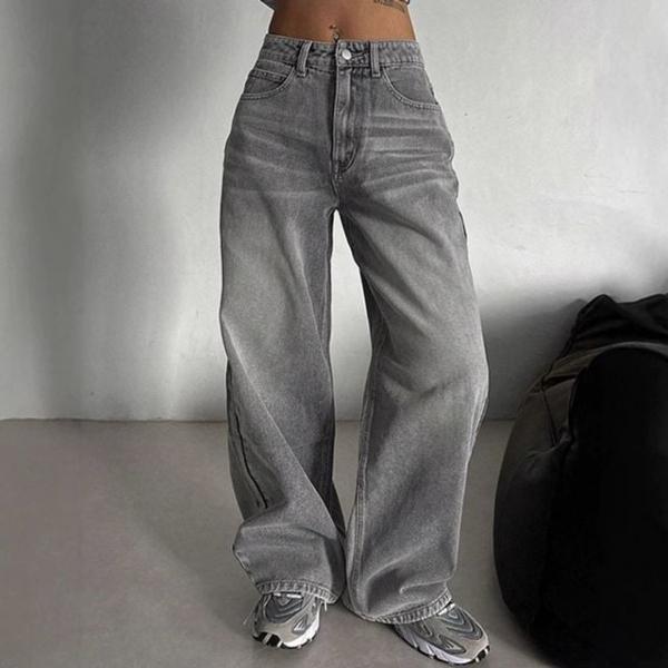 와이드 롱 데님 팬츠 여성 루즈핏 바지