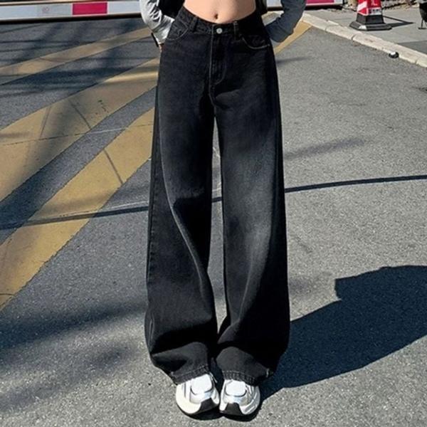 와이드 롱 데님 팬츠 여성 루즈핏 바지