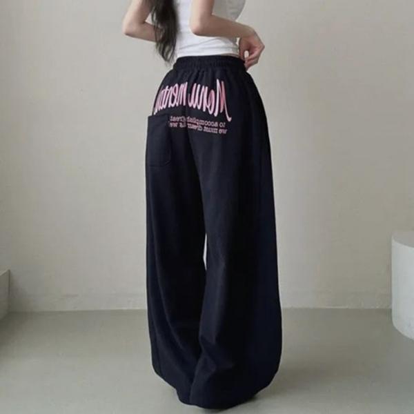레터링 와이드 트레이닝 팬츠 여성 밴딩 바지