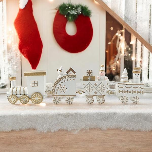 징글벨 크리스마스 원목 기차(화이트) 테이블장식
