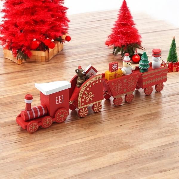 징글벨 크리스마스 원목 기차(레드) 미니어처 오브제
