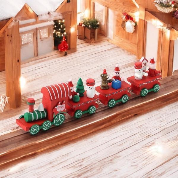 스노우 크리스마스 원목 기차(레드) 트리데코 장식