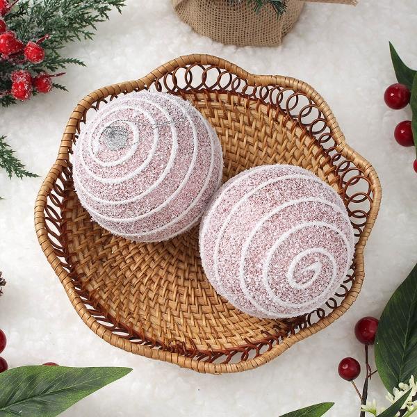 핑크블라썸 글리터 장식볼 2p(10cm) (스노우가로줄)