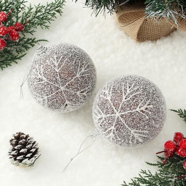 초코브라운 글리터 장식볼 2p(10cm) (스노우눈결정)