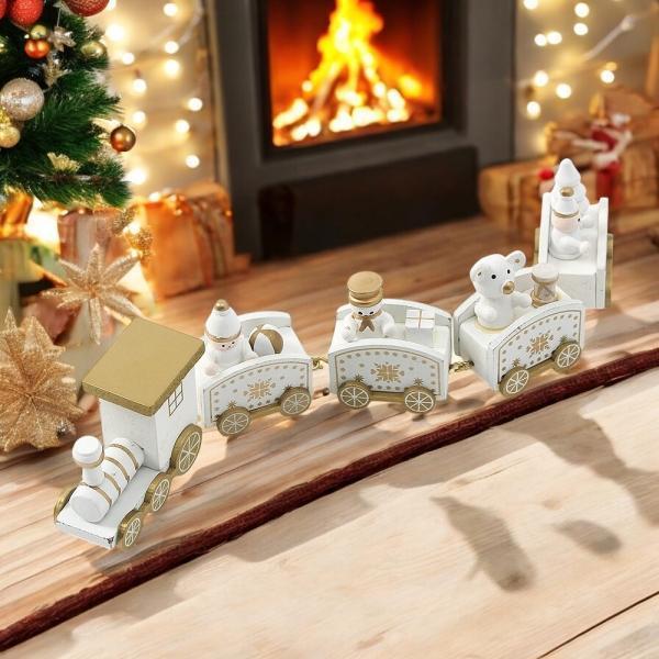 해피 크리스마스 원목 기차(5칸) (화이트) 미니장식품