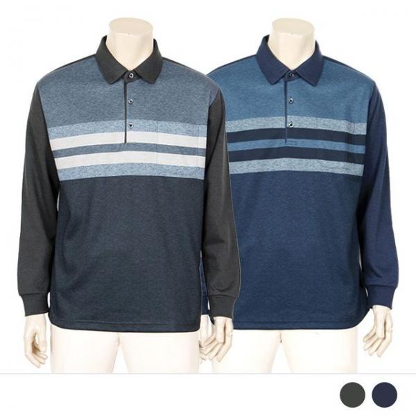 케리크 스트라이프 카라넥 긴팔 티셔츠