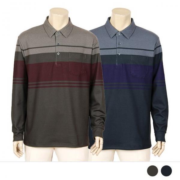 하론 스트라이프 카라넥 긴팔 티셔츠