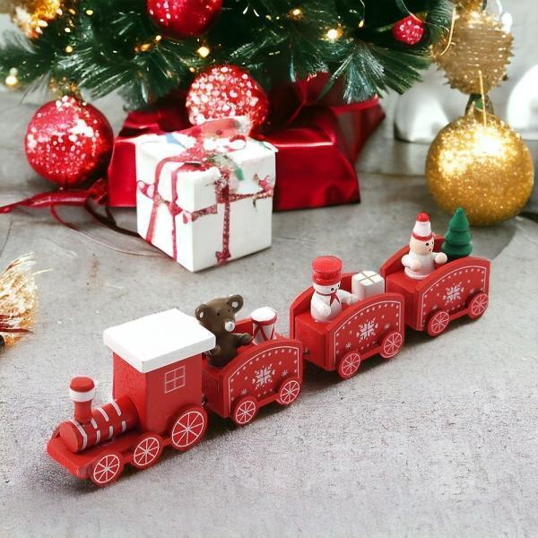 해피 크리스마스 원목 기차(레드) 장식소품