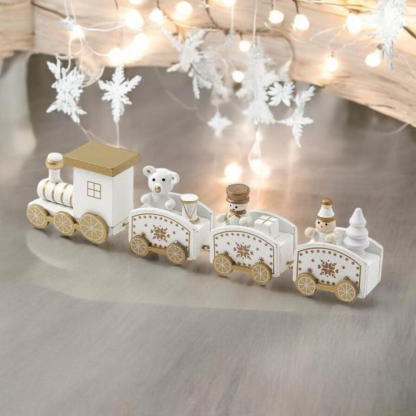 해피 크리스마스 원목 기차(4칸) (화이트) 장식품