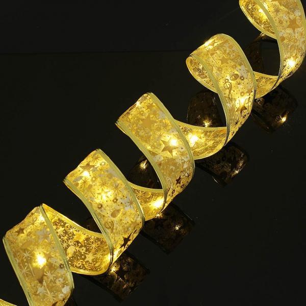 LED 골드 리본 트리 전구 웜 와이어 크리스마스 조명
