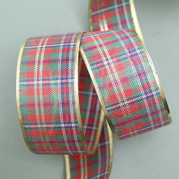 골드라인 체크 선물포장 리본공예 크리스마스 리본 3m