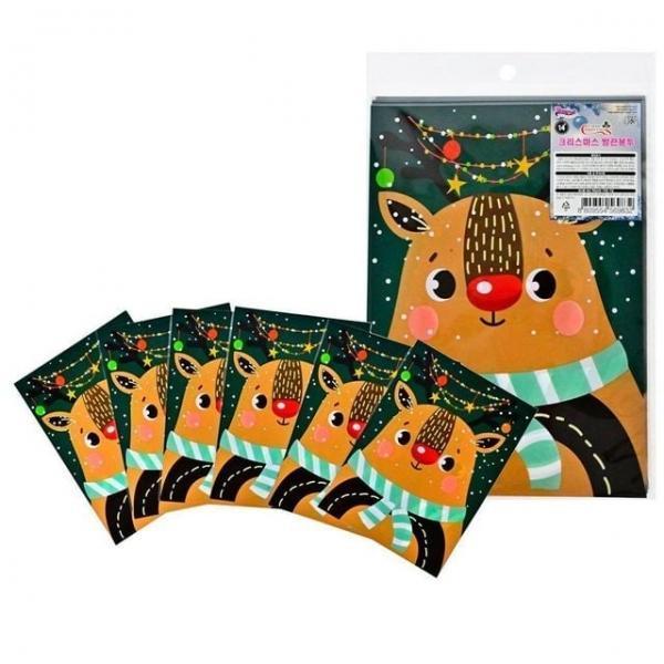 크리스마스 OPP 봉투 빵끈 라벨 포함 - 6개입 파티 선물 간식 포장 비닐