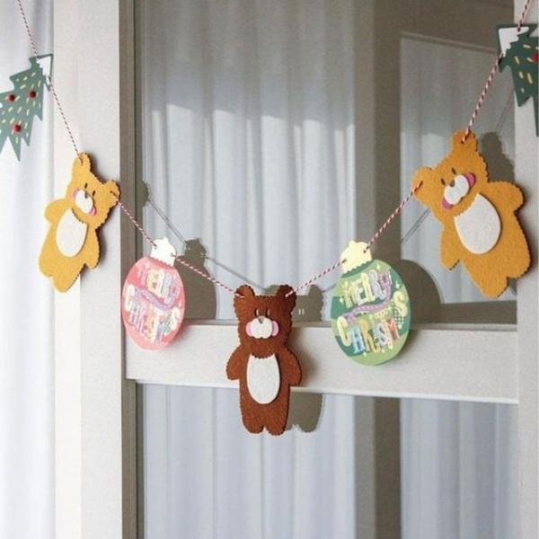 곰돌이 펠트 가랜드 크리스마스 성탄절 파티 소품 벽장식 귀여운 데코 용품