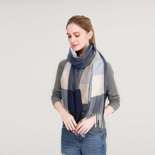 유니온 체크 목도리(마린블루)(여성용) 니트머플러