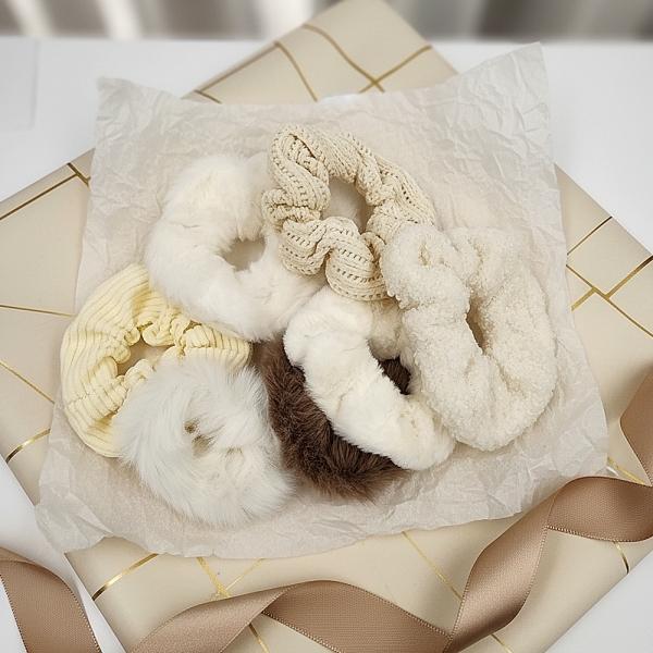 봄 가을 겨울 털 곱창머리끈 7종세트 아이보리