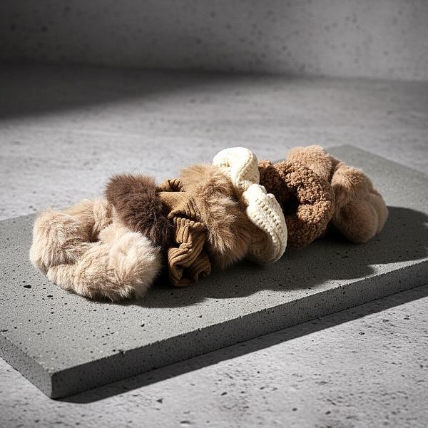 봄 가을 겨울 털 곱창머리끈 7종세트 브라운