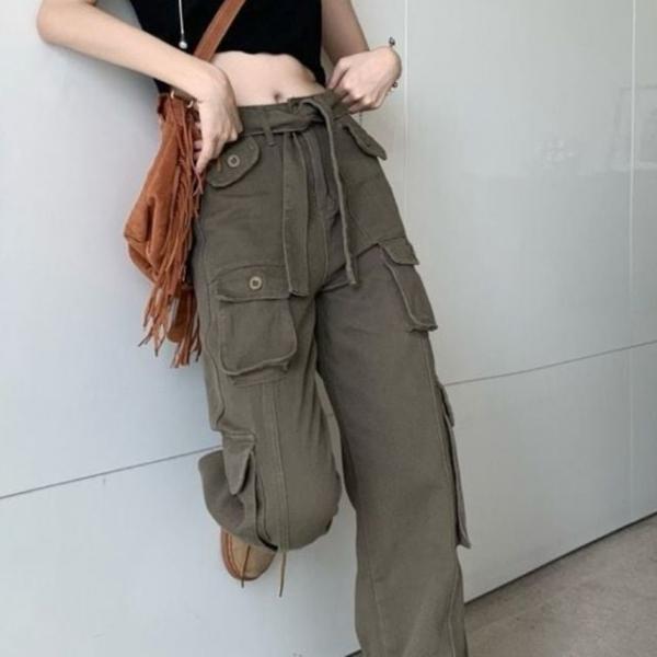 하이웨스트 카고 와이드 팬츠 스트릿 꾸안꾸 데일리룩