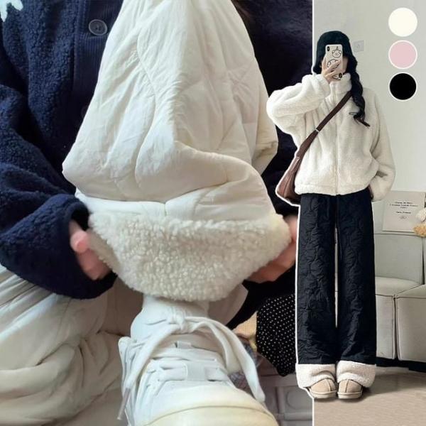 양털기모 패딩 와이드 팬츠 겨울 보온 데일리 꾸안꾸룩