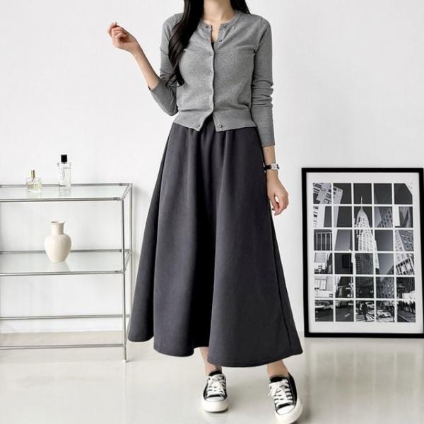 A라인 롱스커트 하이웨스트 플레어 데일리 여리핏 코디룩