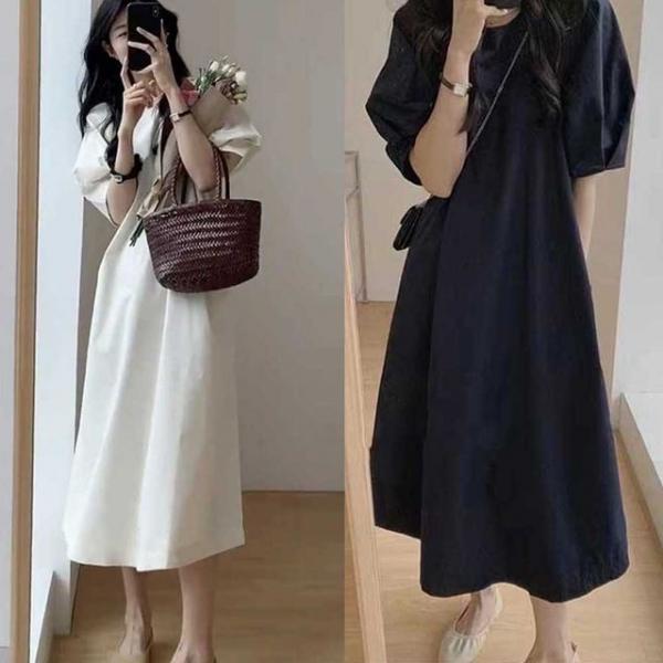 퍼프소매 플레어롱원피스 미니멀 데일리 여리핏 봄여름룩