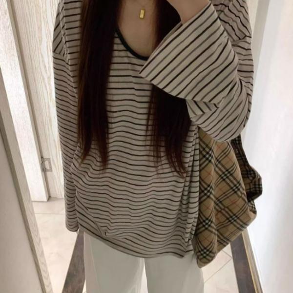 여성 컴포트 스트라이프 긴팔 티셔츠 DHH-L24