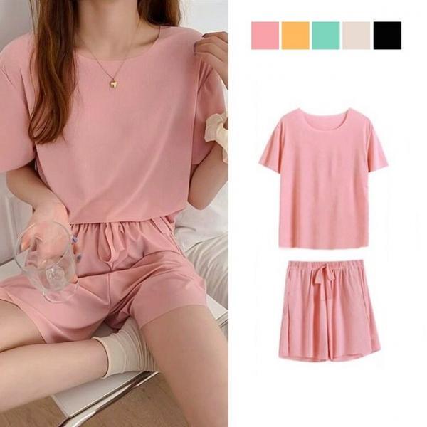 심플 단색 여름 투피스 홈웨어 세트