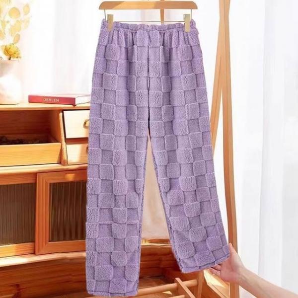 포근 격자 패턴 산호양털 홈웨어 팬츠